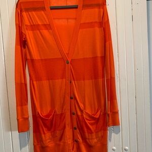 STEM bright orange, full length button down sweater coat